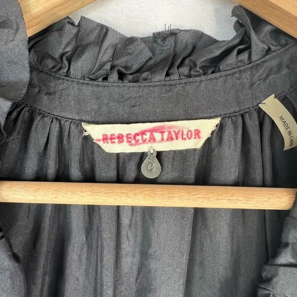 Rebecca Taylor Gray Ruffle Trim Silk Dress Rhinestone Buttons Sleeveless Sz 6 - Picture 9 of 12
